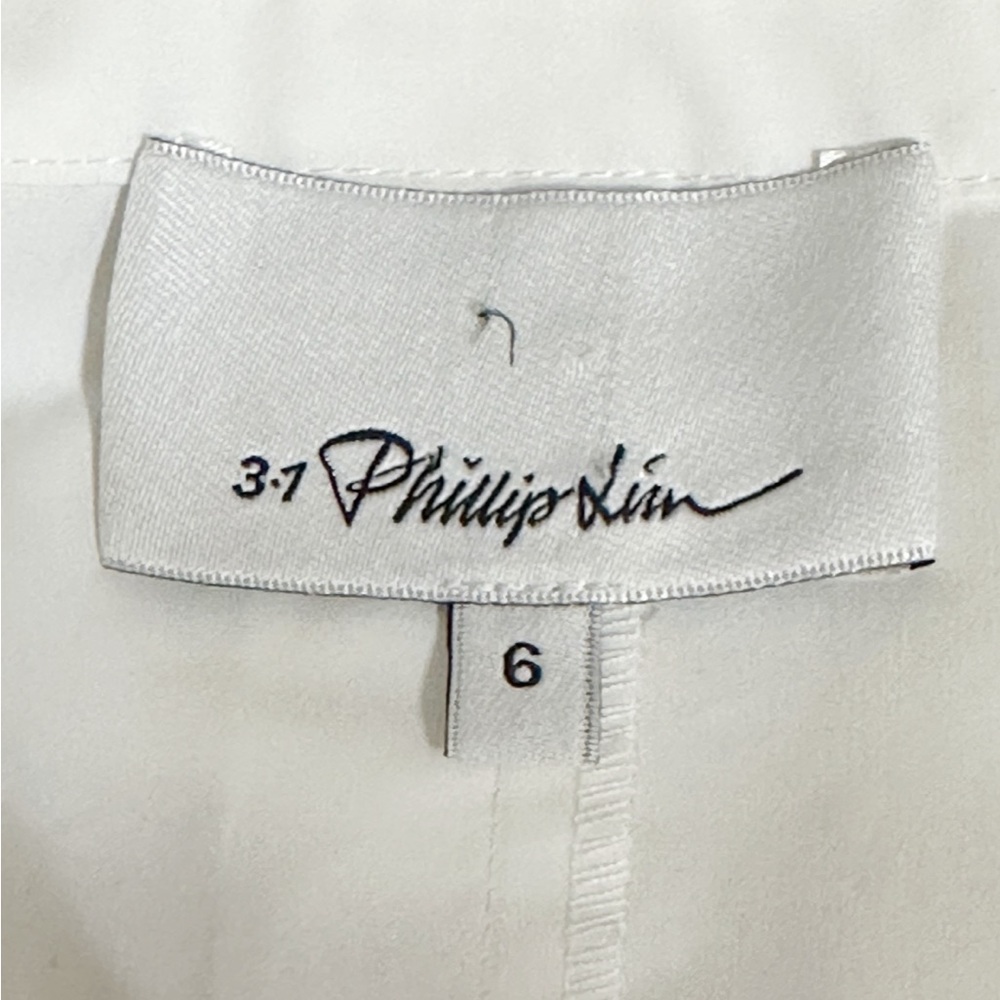 3.1 Phillip Lim White Cotton Blend Zip Front Balloon Puff Sleeve Top Blouse Sz 6 - Picture 4 of 6